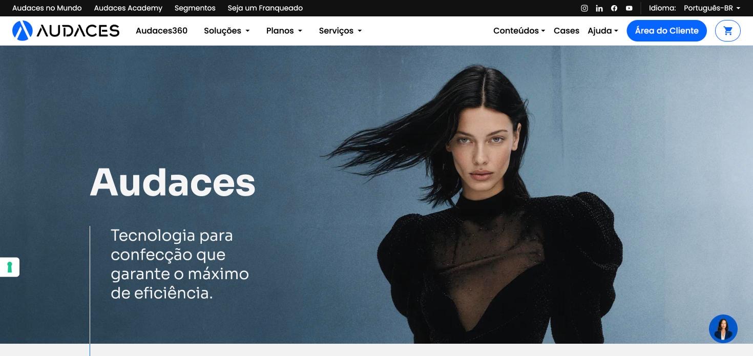 Página inicial do site da Audaces, redesenhado pela Incuca