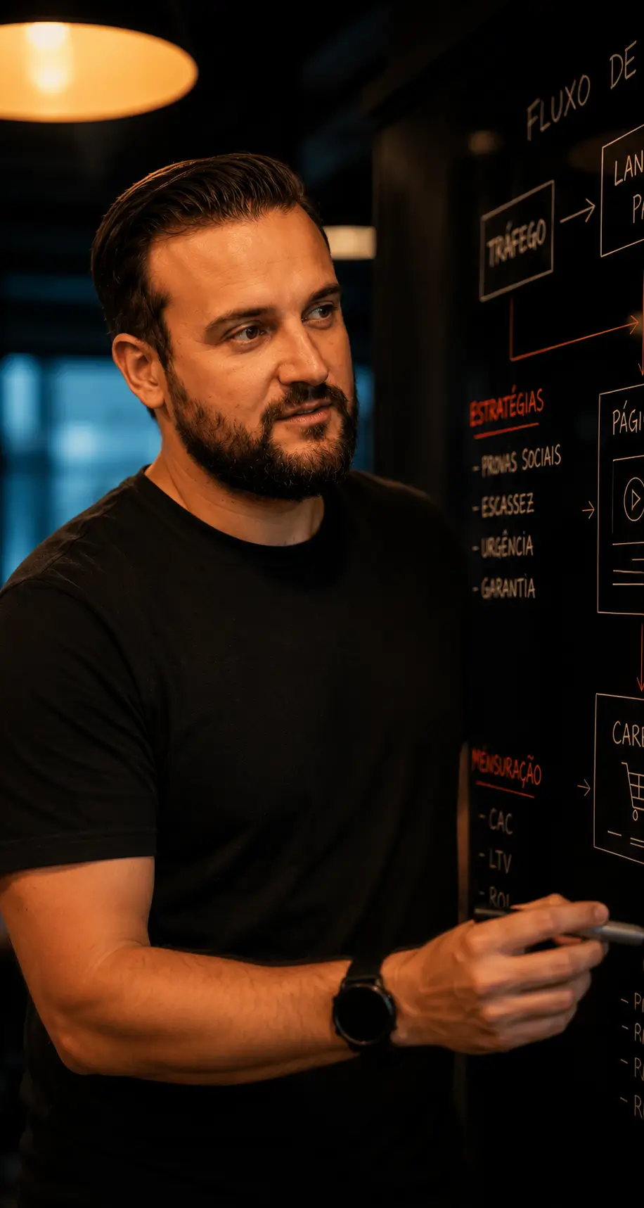 Lucas Stefanello apresentando uma estratégia de receita
