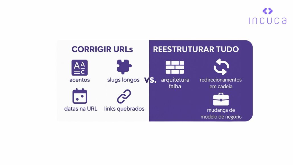 Quando corrigir URLs vs. Quando reestruturar do zero